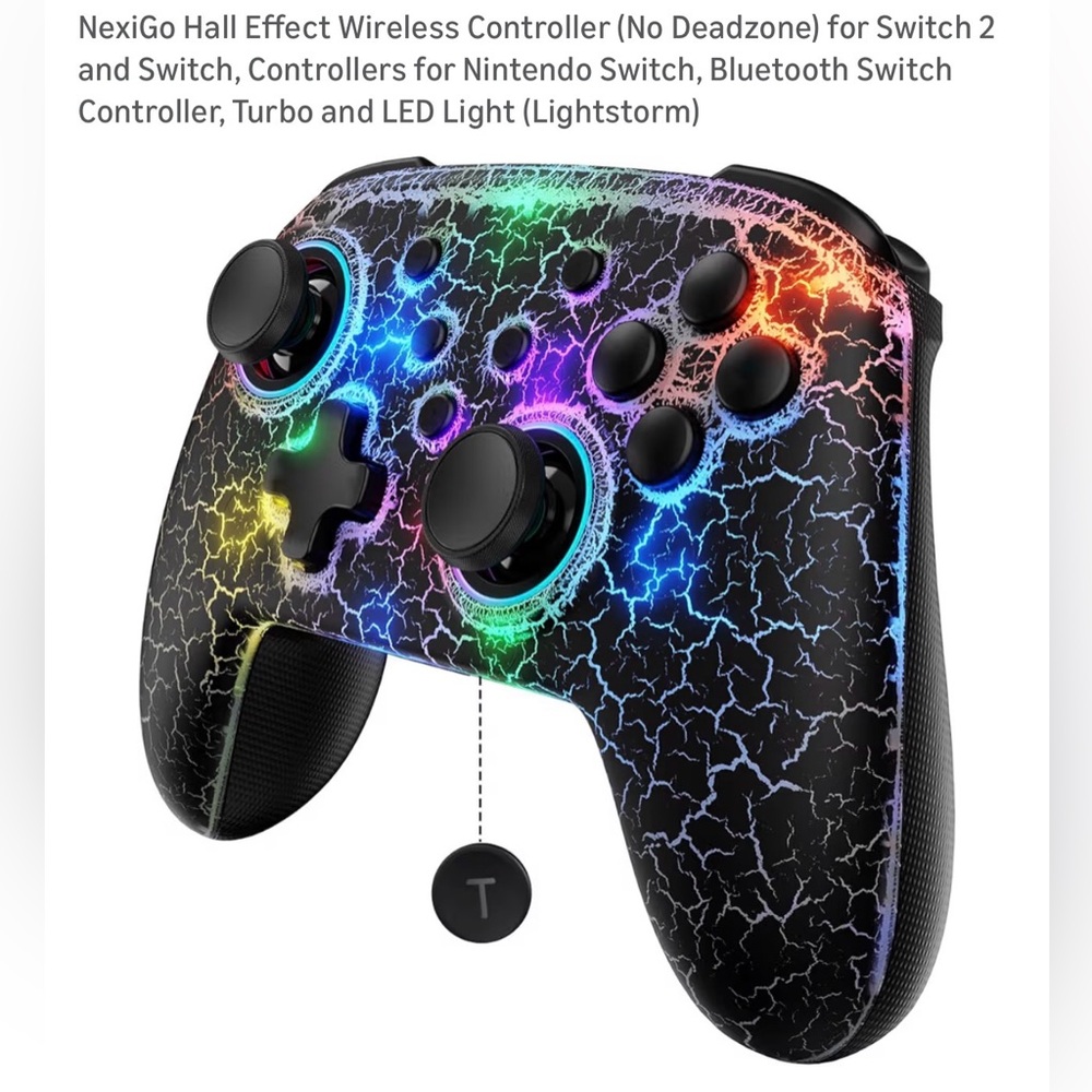 LED Wireless Controller for Nintendo Switch - Black with Multicolor Lights